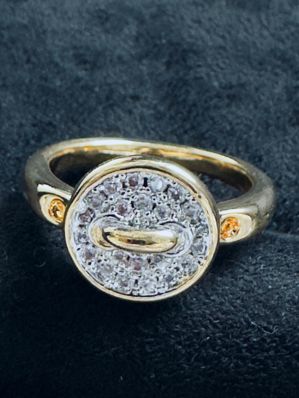 Gold Pave Button Ring with Clear Crystal Accents - Picture 2 of 6